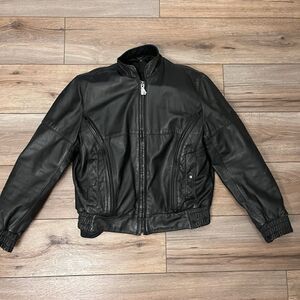 First Gear Hein Gericke Black Leather Motorcycle Zip Up Bomber Jacket Women's M